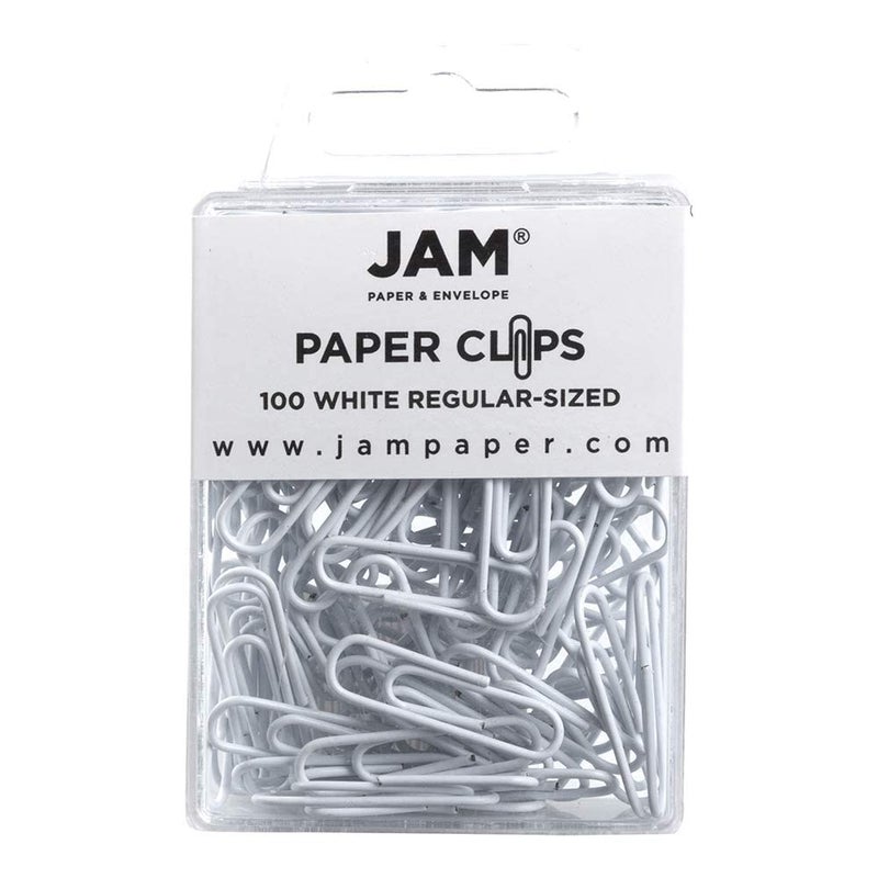 JAM Paper مشابك ورق ملونة من JAM - قياسية 1 بوصة - مشابك ورق بيضاء - 100/عبوة - Image 1